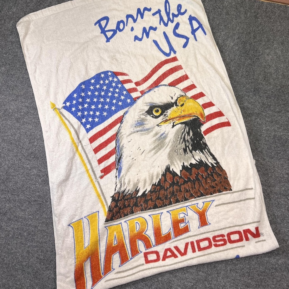 Harley-Davidson Beach Towel Born In The USA Eagle Flag Cotton America White